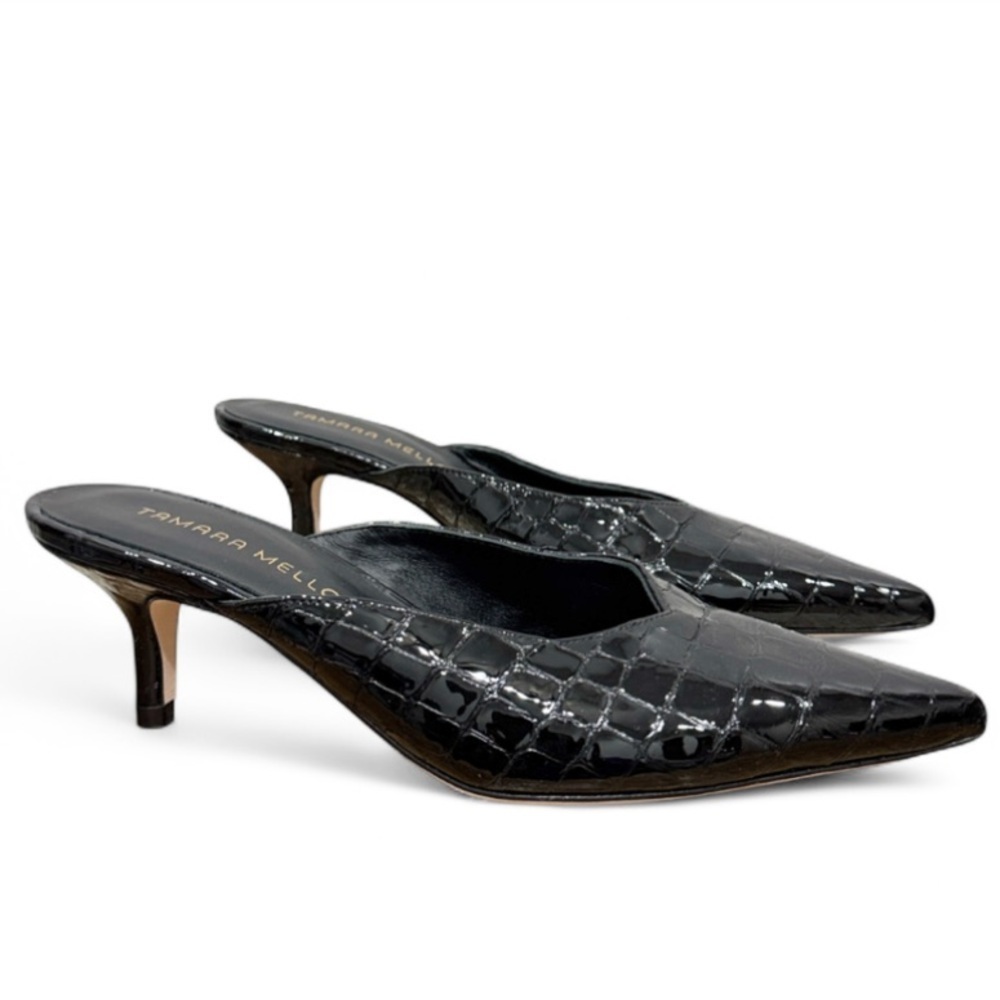Tamara Mellon Black Croc Leather Mule Pump Size 6